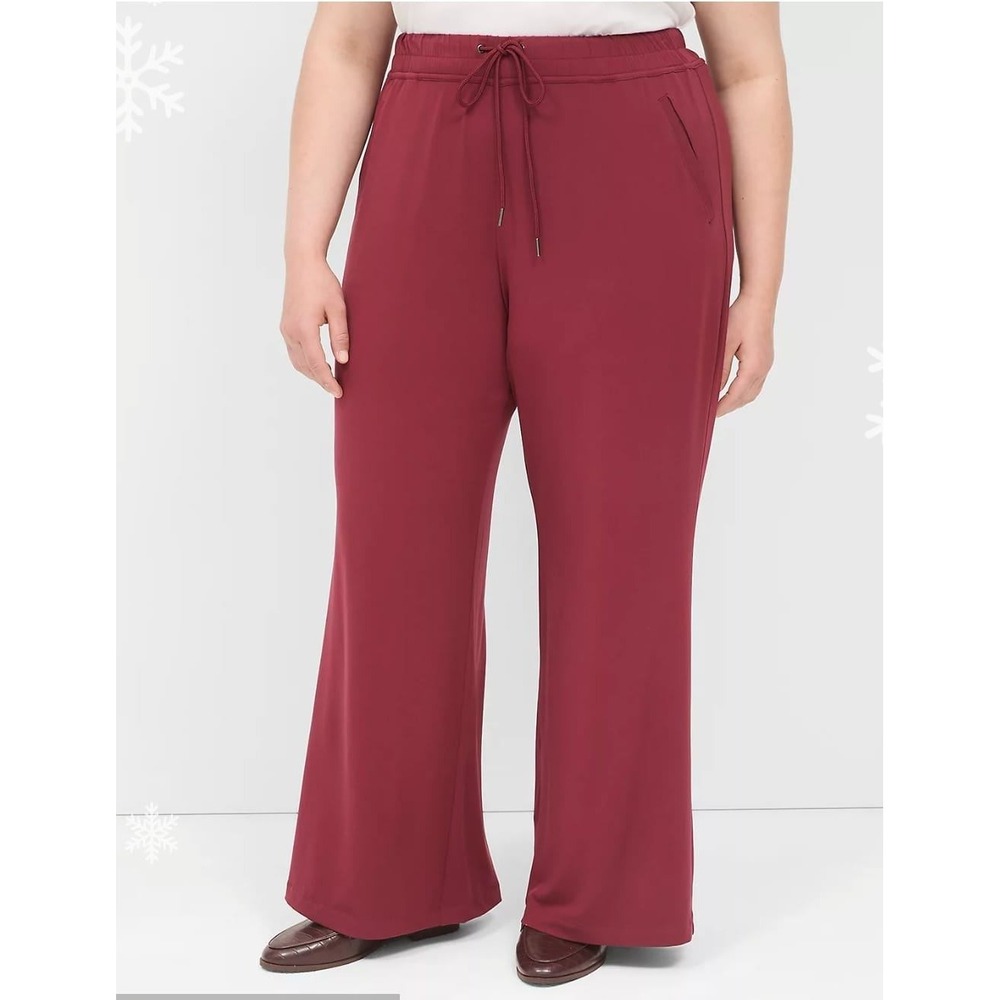 Lane Bryant‎ Wide Leg Mid Rise Pull On Pants Burgundy Size 22 24